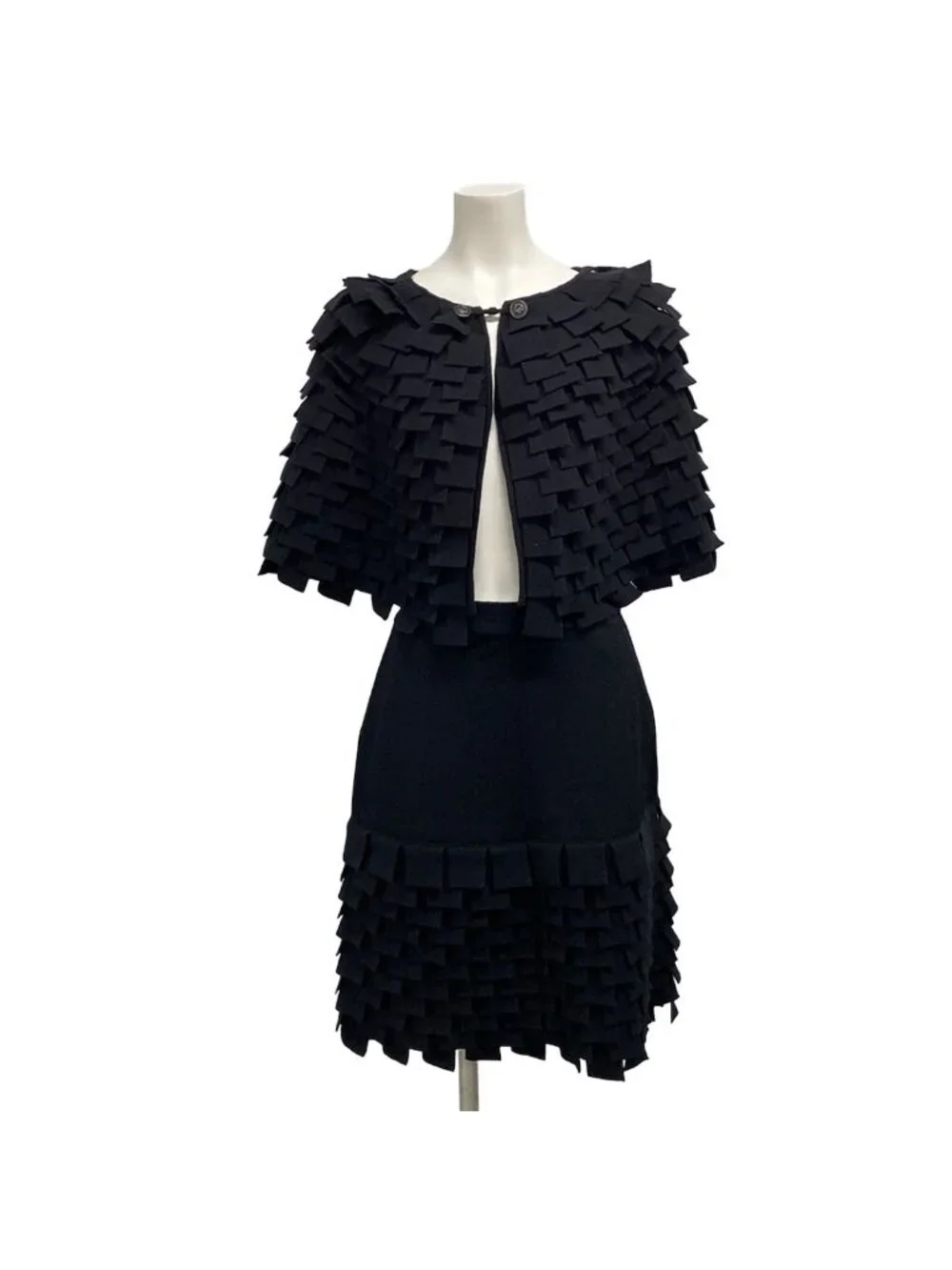 Chanel Skirt Set Black Knit Bolero Wool Angora